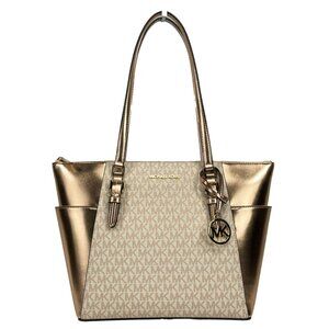NEW Michael Kors Charlotte Large Leather Top Zip Tote Bag Purse Rose Gold Purse